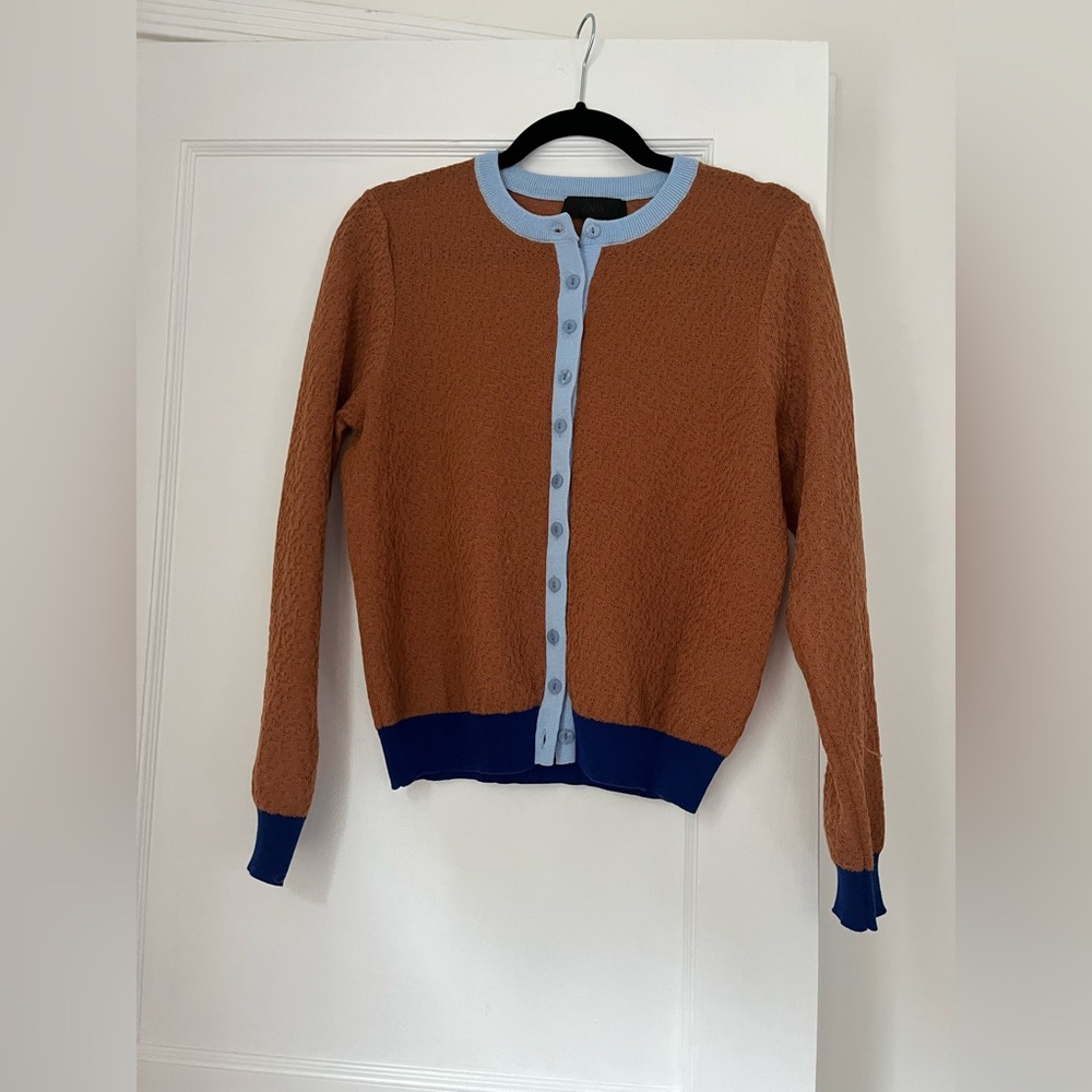 Zara Brown and Blue Cardigan Sweater